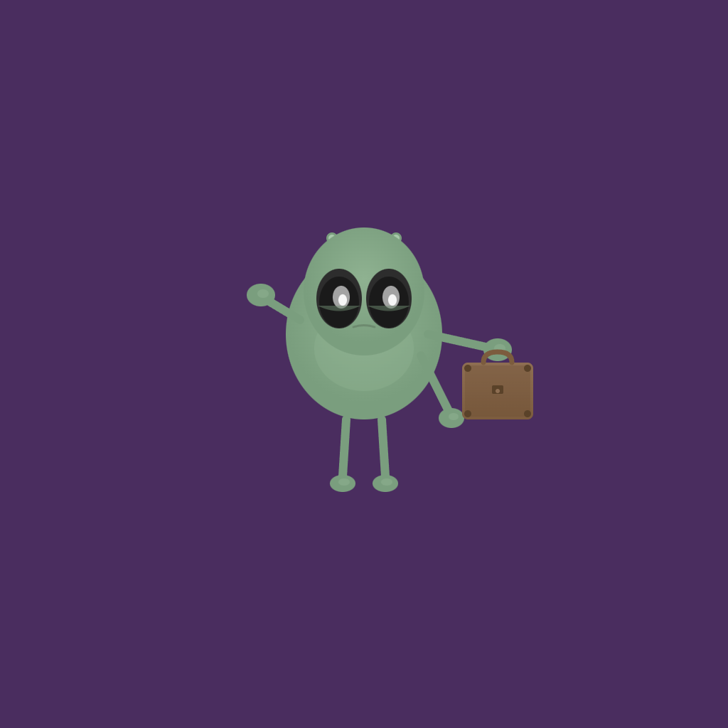 Sigh-tinerary logo — a small green alien holding a briefcase